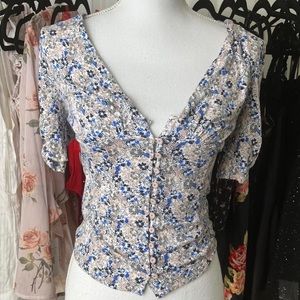 Free People Floral Button Top